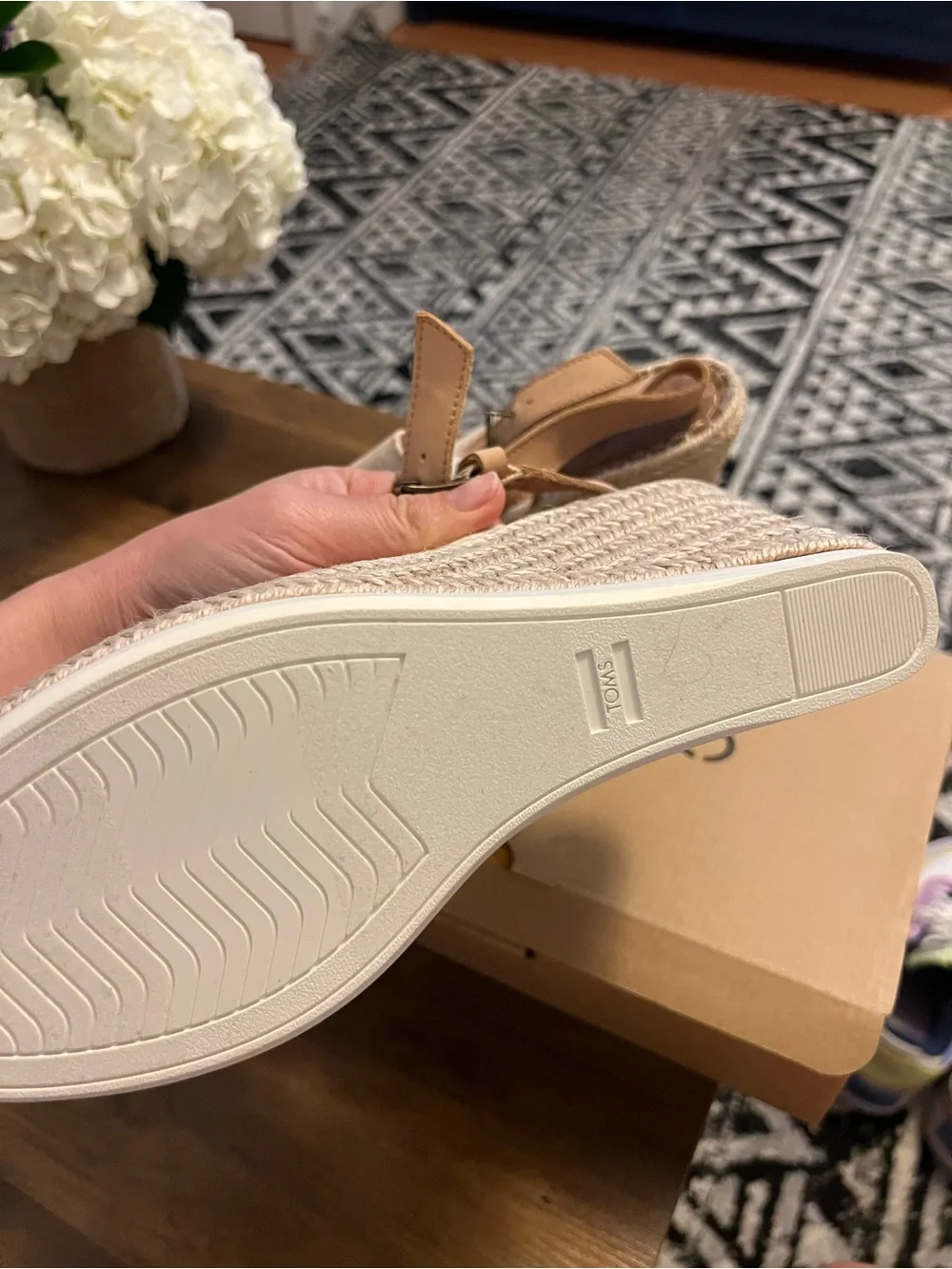 TOMS Women's Beige Canvas Espadrille Wedge Sandals